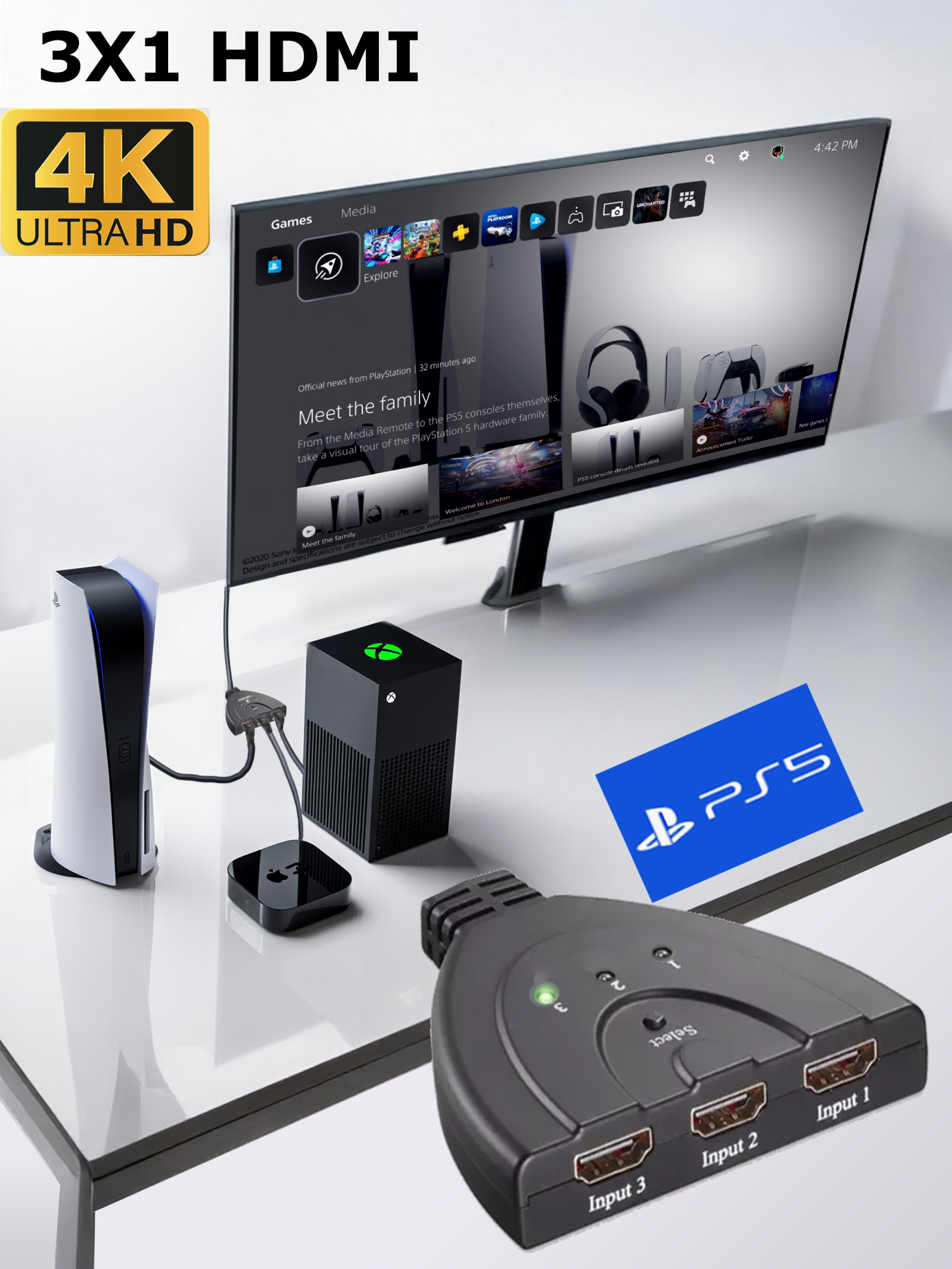Switch Selector 3X1 HDMI 4K Ultra