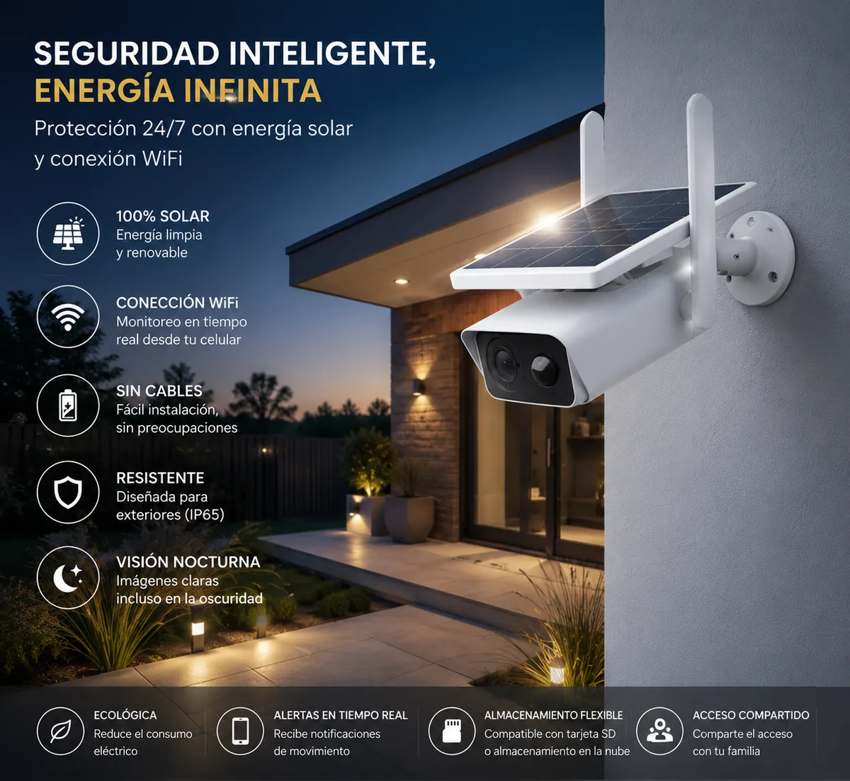 Camara IP Solar Con Wi-Fi/TF, Microfono Y Altavoz - imagen 2